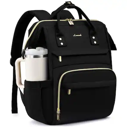 Front. LOVEVOOK - LOVEVOOK Laptop Backpack for Women with Giant Tumbler Holder Pocket, Waterproof Travel Computer Laptop Bag, Black - Black.