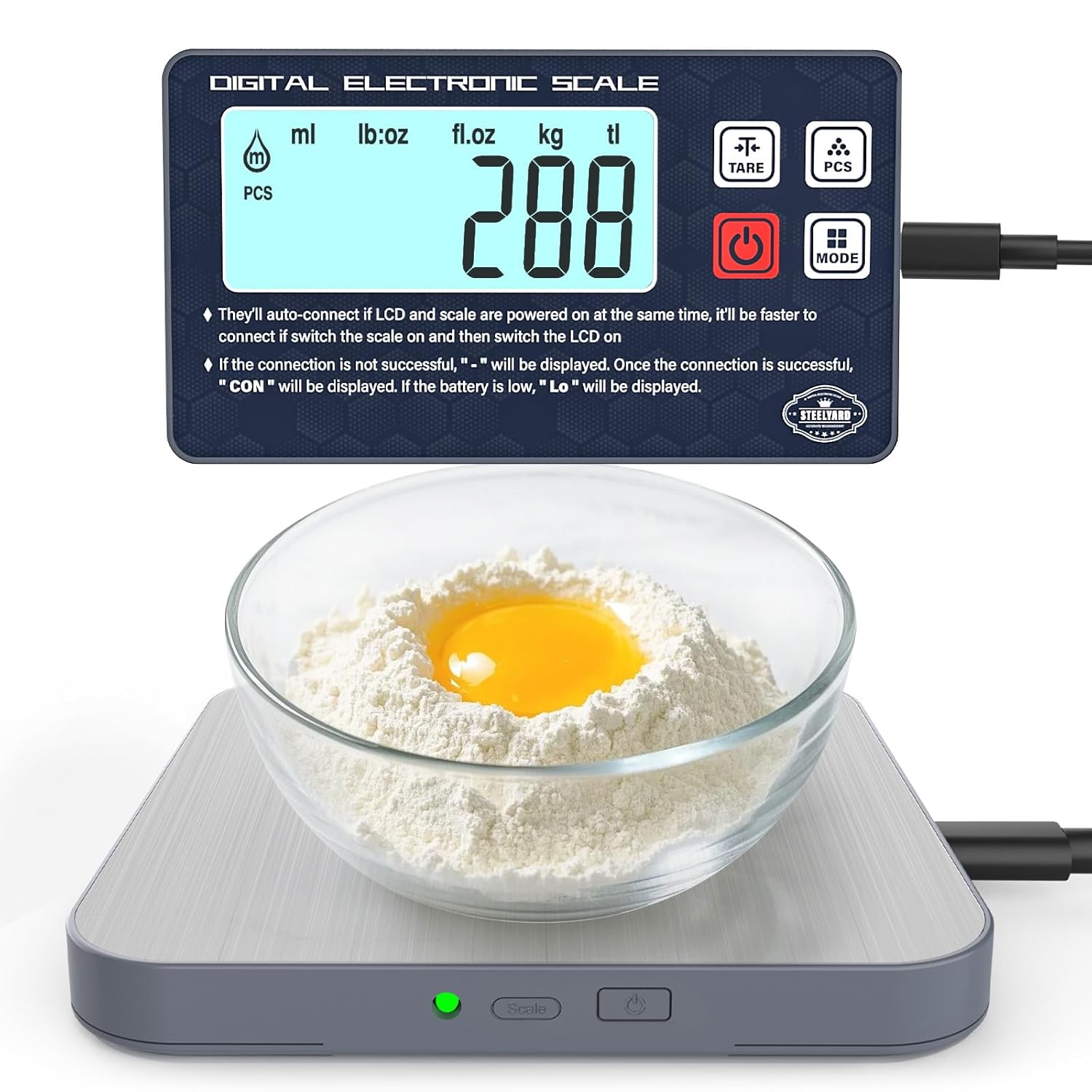 ACJPR - Digital Kitchen Food Scale - Rechargeable Detachable Display Electronic Weight Scale for Bread Making & Coffee Brewing,