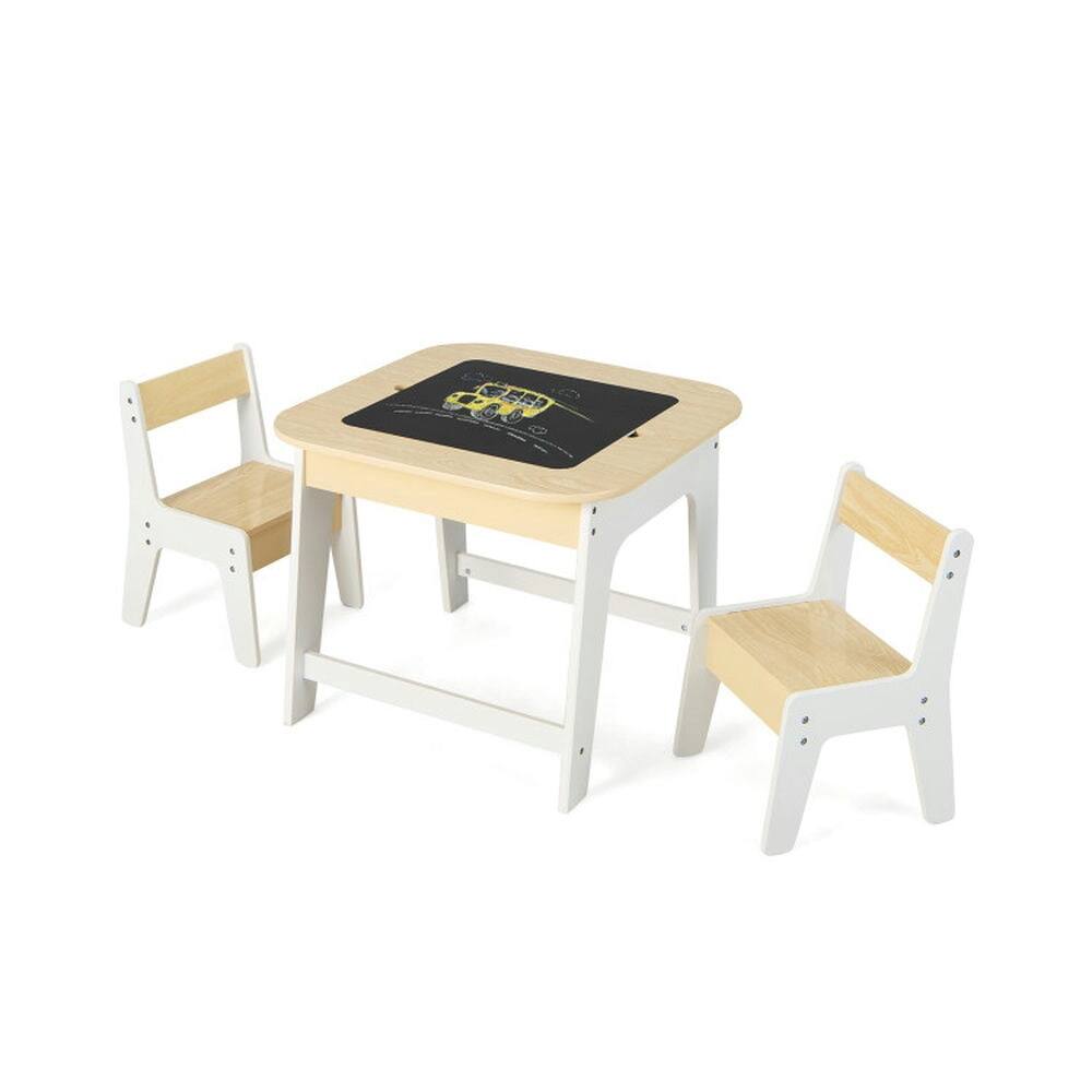 Alt View 5. Pefilos - Kid's Table and Chairs Set with Double-sized Tabletop-Natural, Toddler Table and Chair Set for Arts & Crafts, Snack Time - Brown.