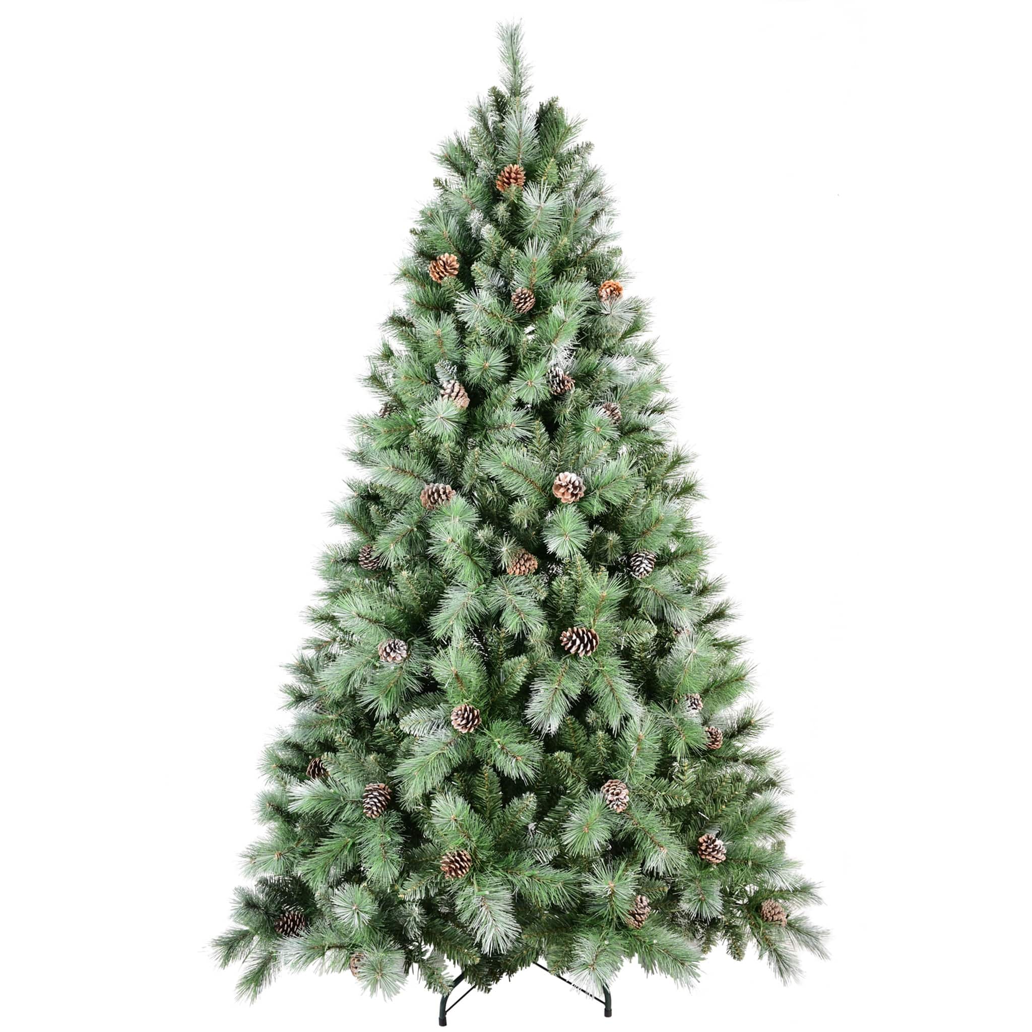 Forest'nSky - 7 ft. Mixed PVC & Hard Needle Christmas Tree with 82 Pine Cones, 1348 Tips, Hinged Branches, Metal Stand - Green