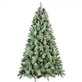 Forest'nSky - 7 ft. Mixed PVC & Hard Needle Christmas Tree with 82 Pine Cones, 1348 Tips, Hinged Branches, Metal Stand - Green