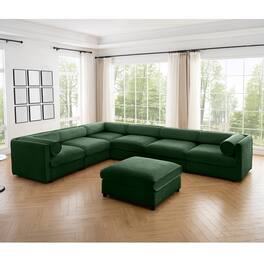 Anysun - 6-Seat Chenille Modular Sectional Sofa with Storage - Cylindrical Backrest & Armrests for Living Room - Green