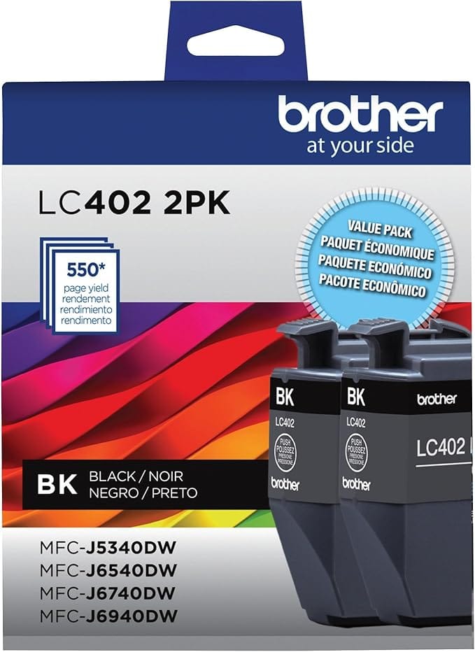 Genuine Brother LC402BK Standard Yield Black Ink Cartridge 2PK