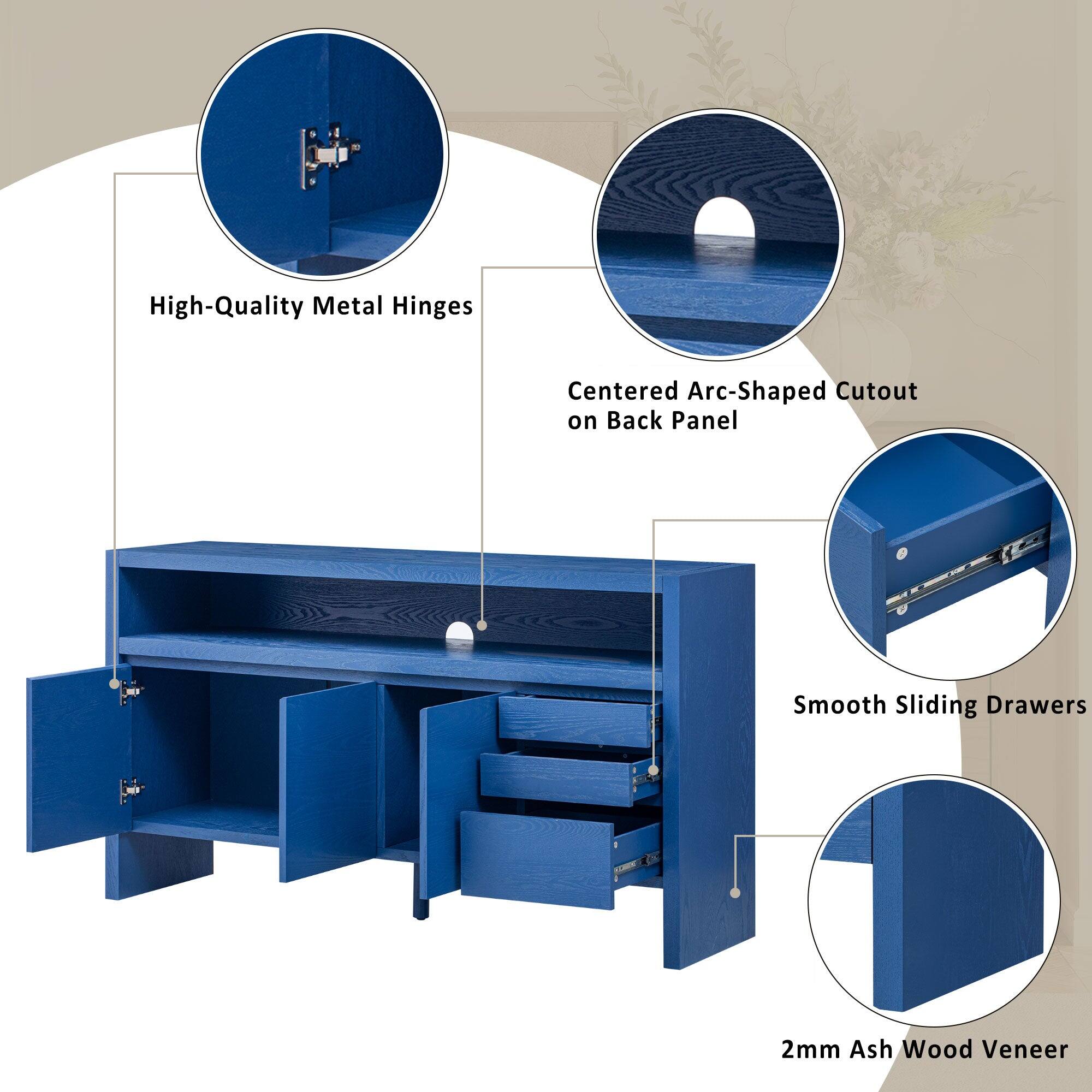 - High-Quality Metal Hinges
- Centered Arc-Shaped Cutout on Back Panel
- Smooth Sliding Drawers
- 2mm Ash Wood Veneer