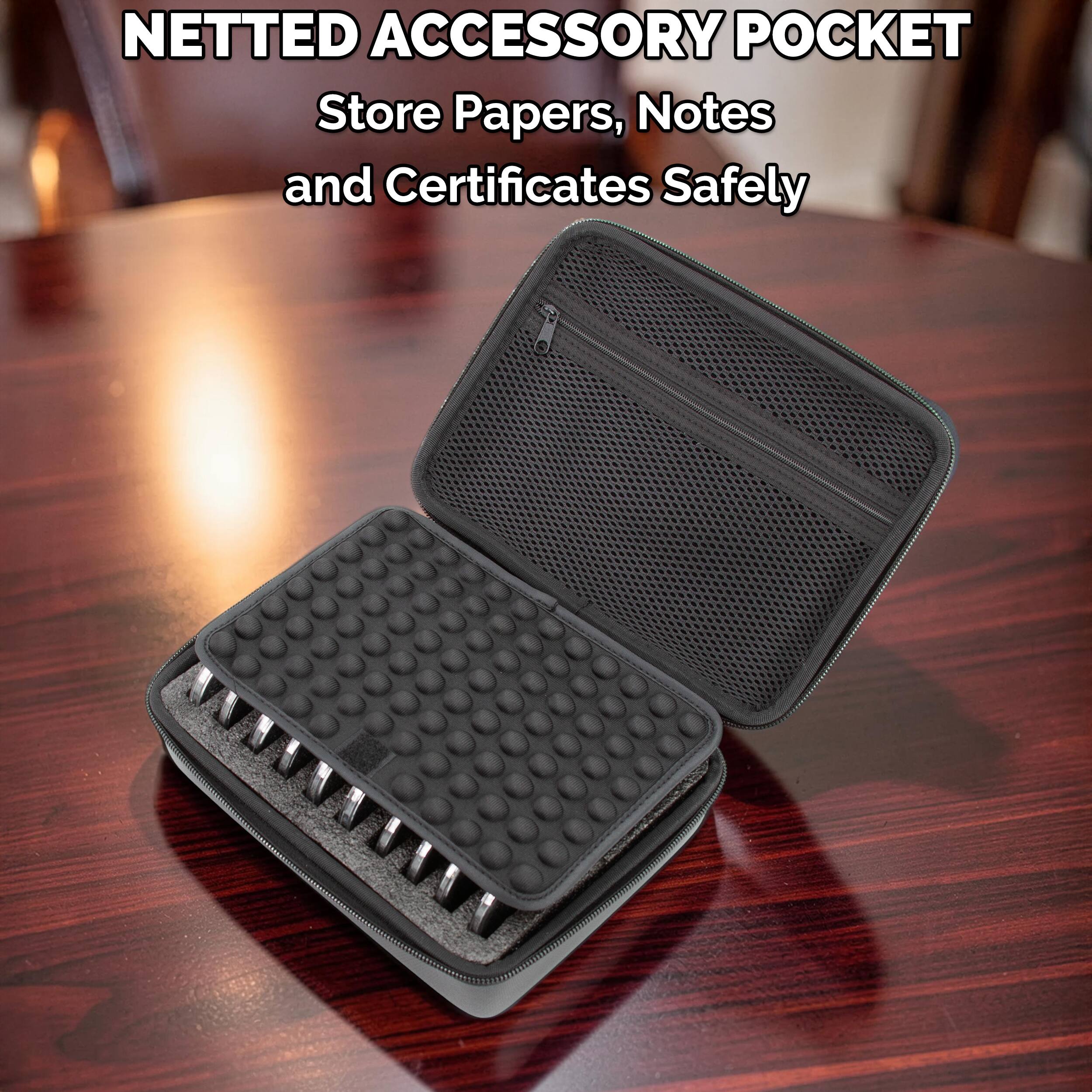 NETTED ACCESSORY POCKET  
Store Papers, Notes and Certificates Safely