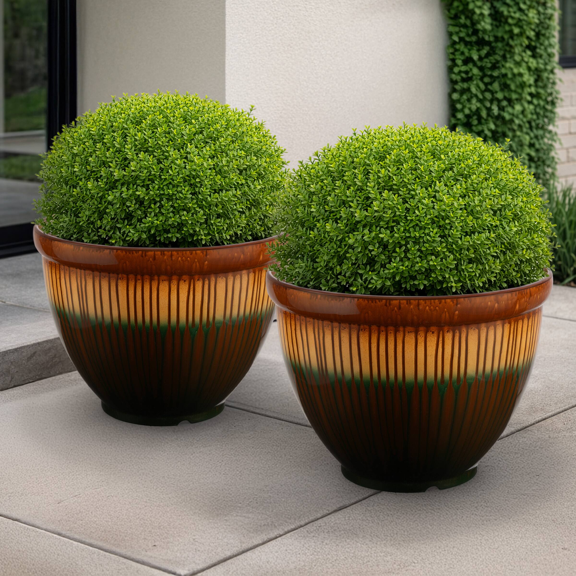 Alt View 7. Pure Garden - Plastic Plant Pot with Glazed Pottery Finish and Drainage 13.7” Large Planters for Indoor Plants or Outdoor Garden.