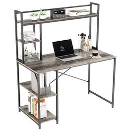 Nostalgia - Nost & Host 47.2 Inch Modern Home Office Study Desk with 2 Tier Shelves - Gray