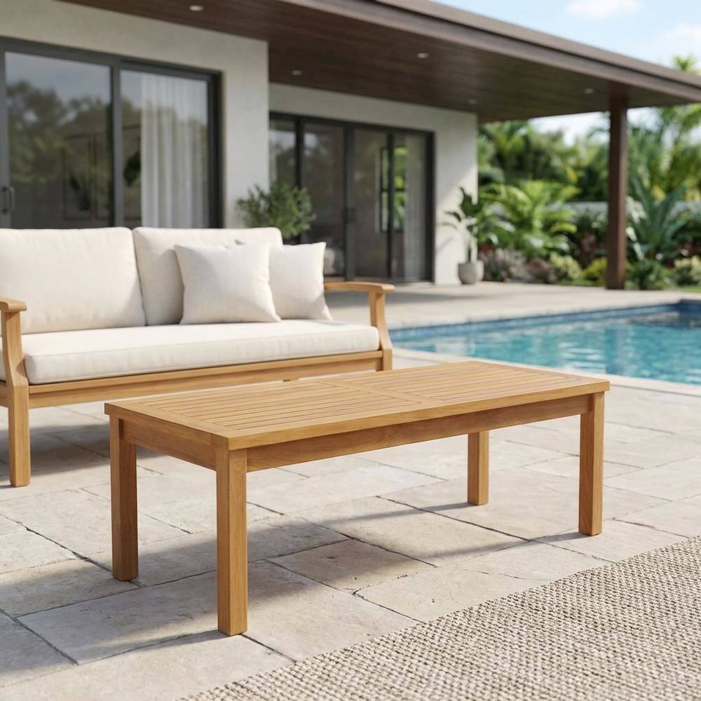 Left. Outdoor Escape - Teak Wood Outdoor Coffee Table with Durable Construction and Elegant Finish - Brown.