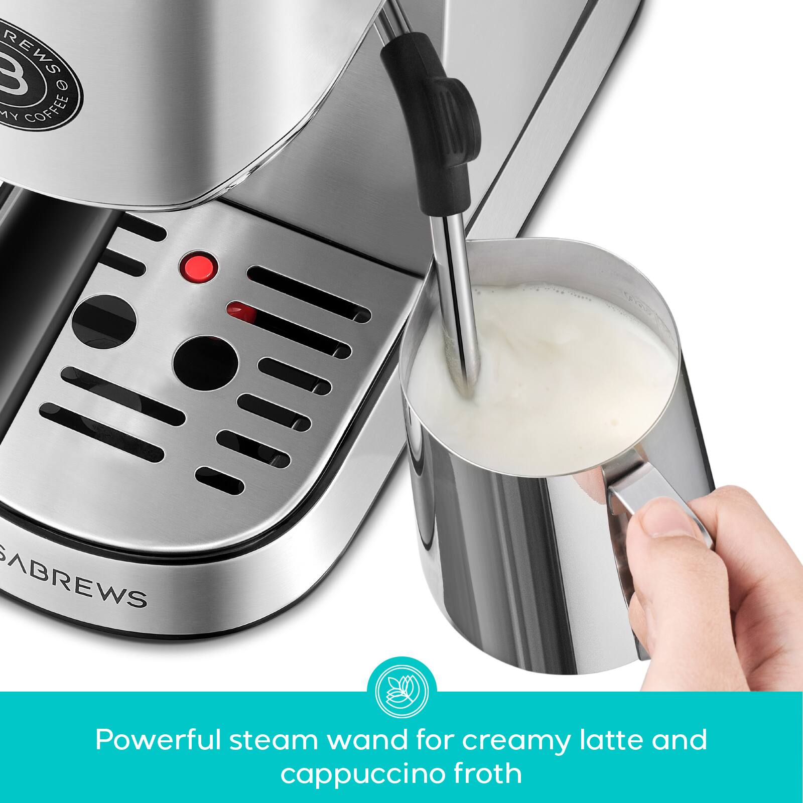 **Powerful steam wand for creamy latte and cappuccino froth**