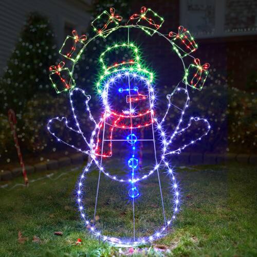 Front. Winado - 5 FT Juggling Snowman Indoor/Outdoor Christmas 358 Animated LED Lights for Yard Decoration - Multicolor.
