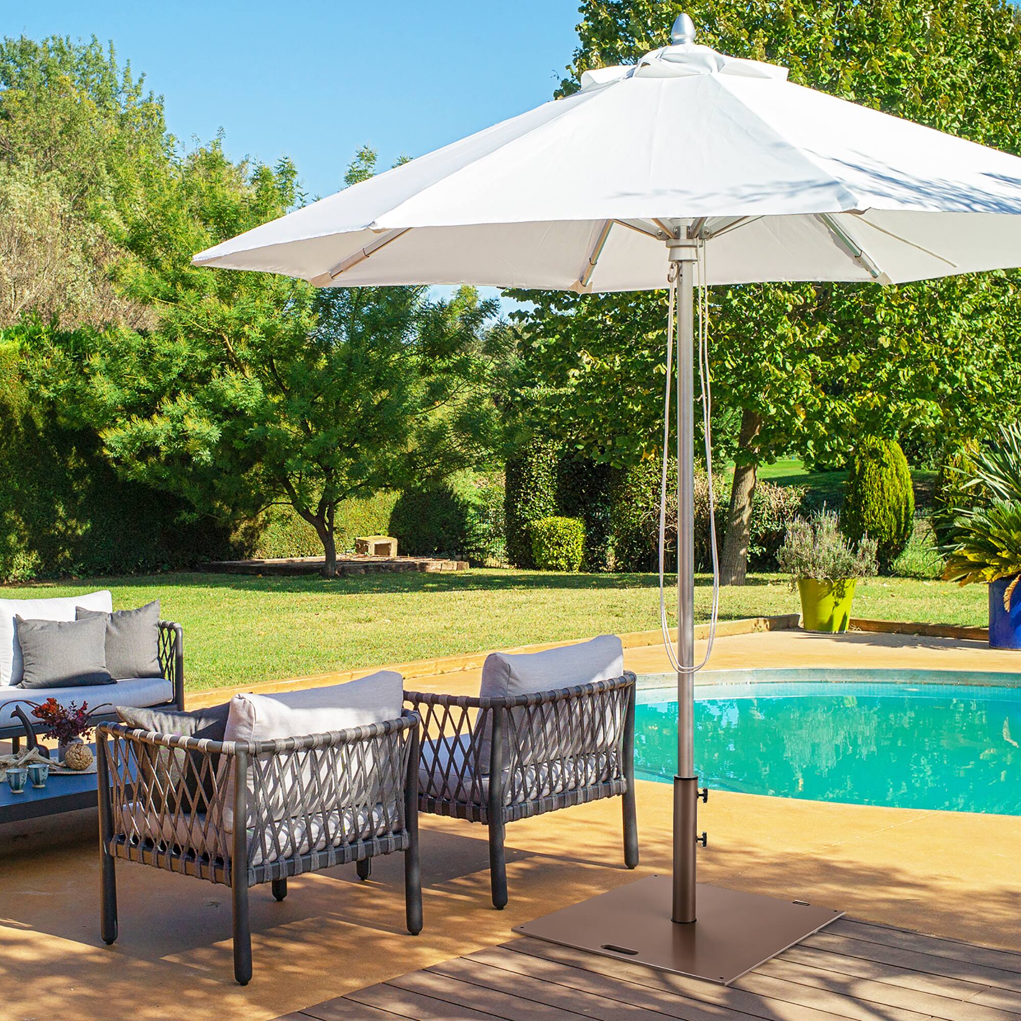 Alt View 5. Costway - 50LBS Patio Square Umbrella Base Stand Market Umbrellas Handle Wheels - Brown.