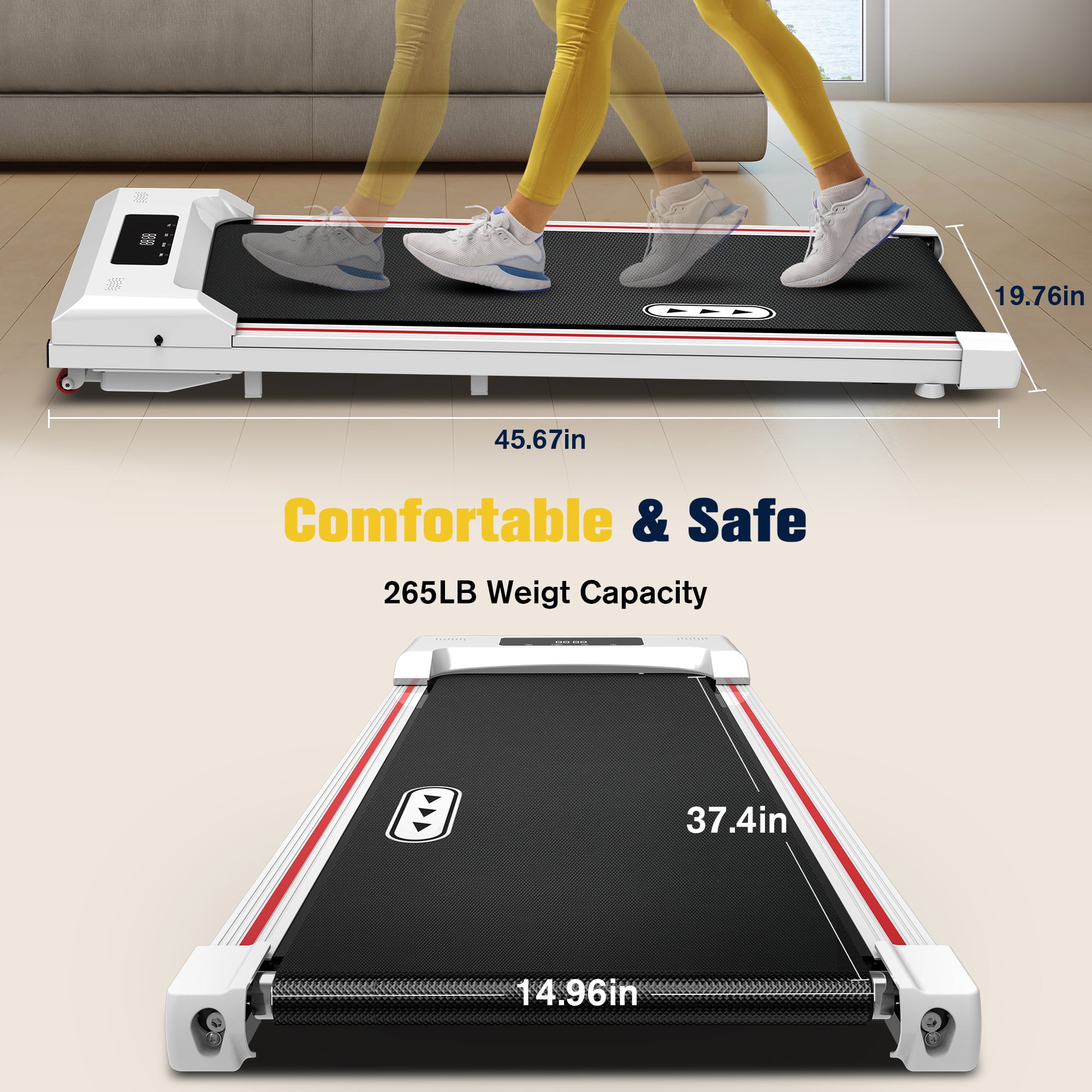 19.76in 45.67in Comfortable & Safe 265LB Weigt Capacity | 37.4in 14.96in