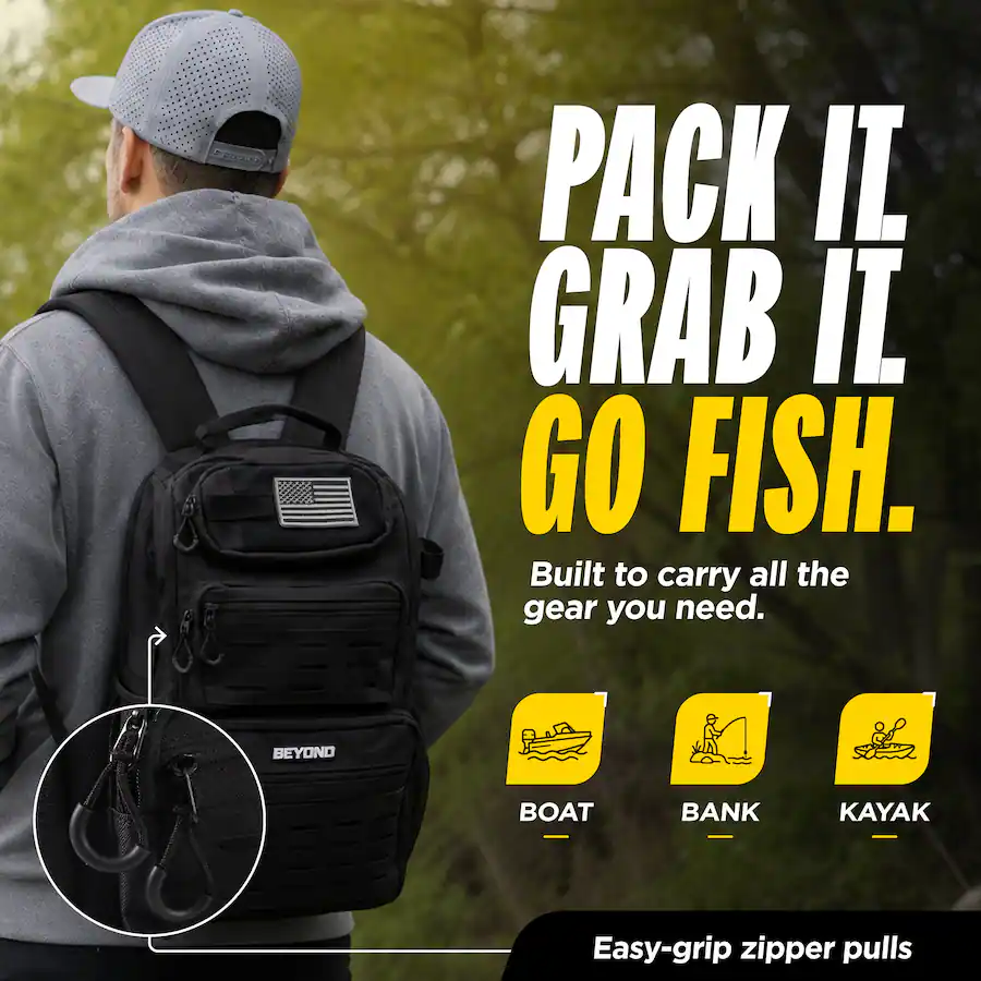 Blak R Fish Beyond Braid Beyond Fishing Tackle Backpack, 40L Water Resistant Canvas ...