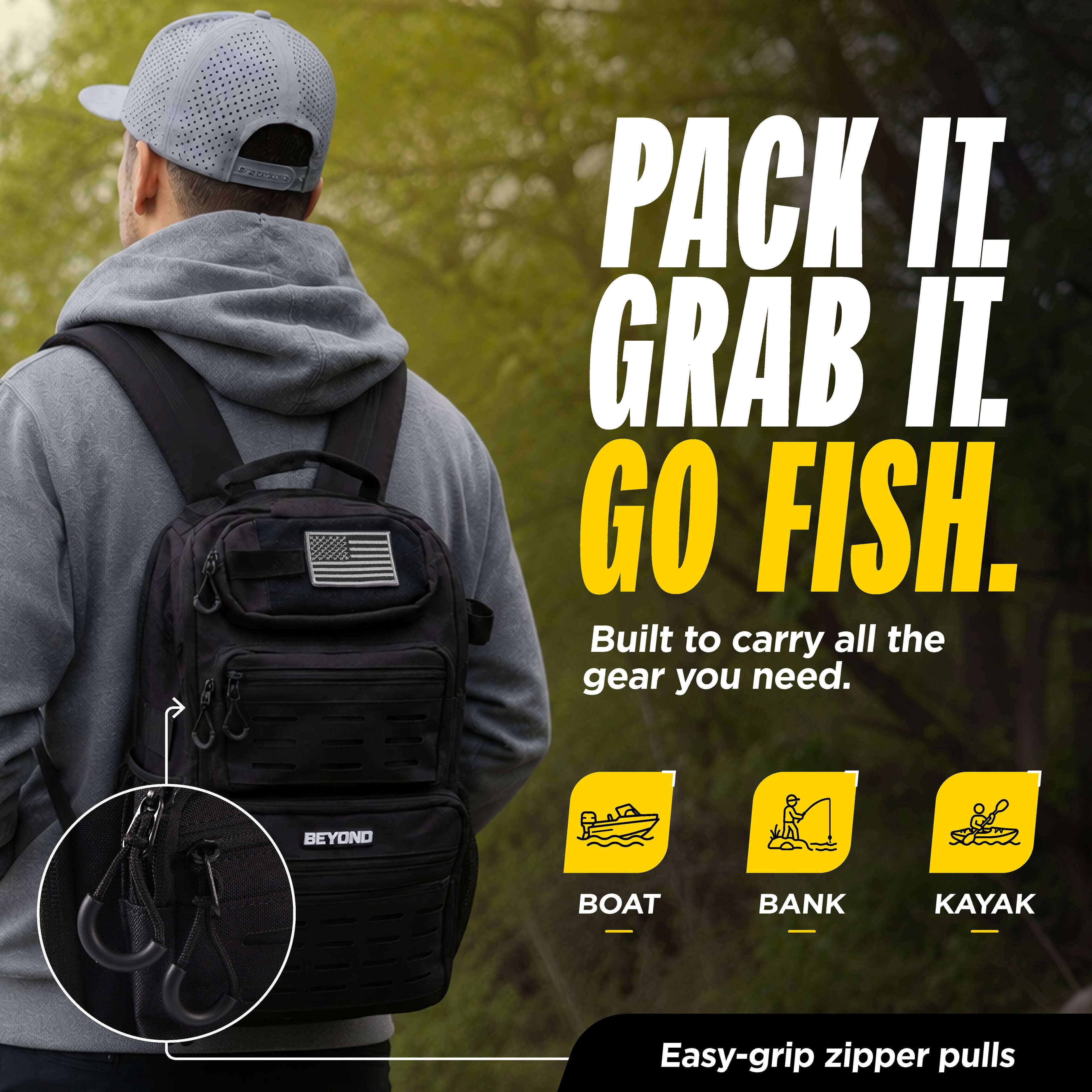 Beyond Braid Beyond Fishing Tackle Backpack, 40L Water Resistant Canvas ...