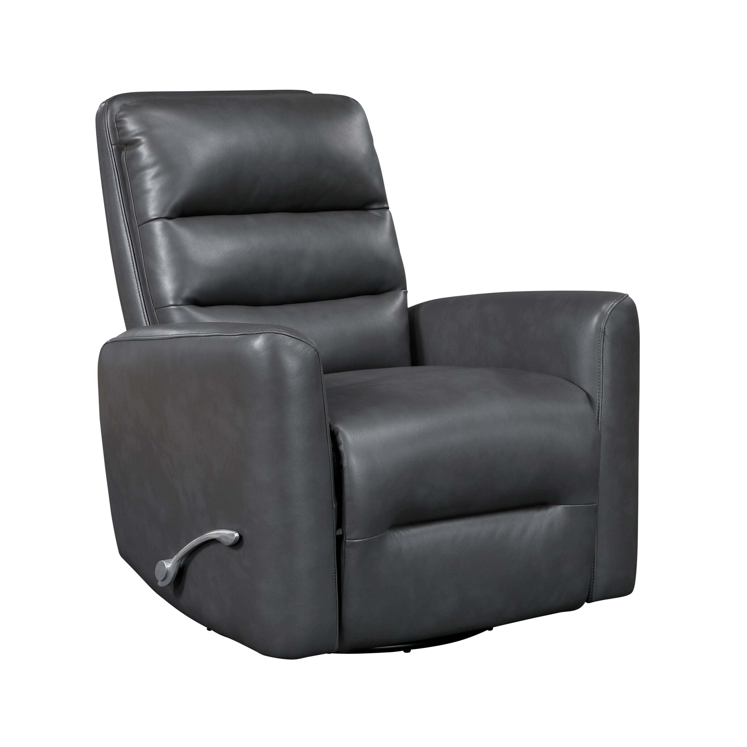 Front. TinyHomie - Glider Reclining Chair Swivel Motion Gray Breathable Faux Leather Upholstery Luxury Living Room Furniture - Gray.