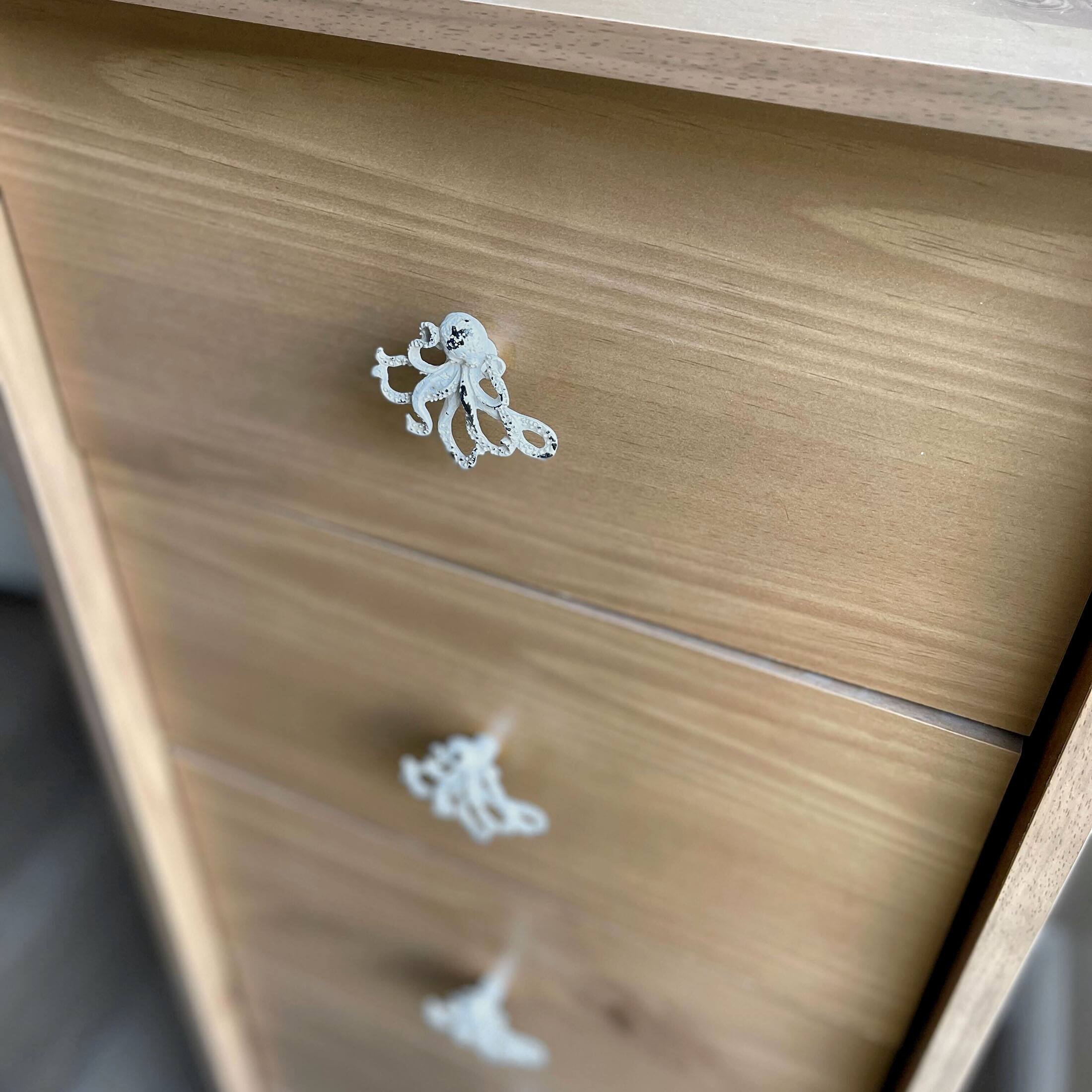 Alt View 3. Moby Dick Specialties - Set of 6 Distressed Finish Coastal White Cast Iron Octopus Drawer Pulls Cabinet Knobs - White.