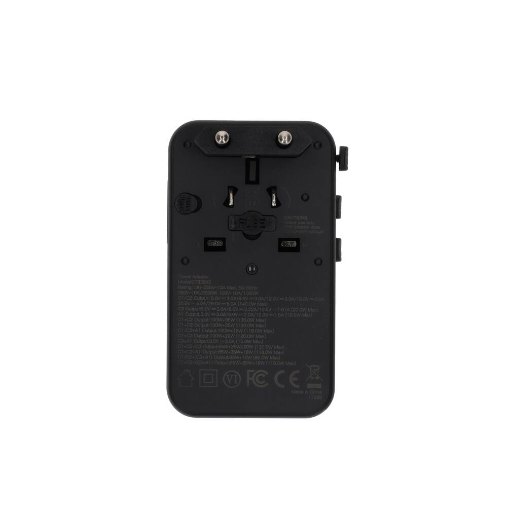 Sure, here is the corrected and grouped text from the image:

---

**CAUTIONS:**

- Do not use the charger if it is damaged.
- Do not use the charger if it is wet or if liquid has been spilled into it.
- Do not expose the charger to rain or moisture.
- Do not expose the charger to direct sunlight.
- Do not use the charger near high temperature or in a high temperature environment.
- Do not use the charger near flammable materials.
- Do not disassemble or modify the charger.
- Do not use the charger if it is damaged or if the cord is damaged.
- Do not use the charger if it is wet or if liquid has been spilled into it.
- Do not expose the charger to rain or moisture.
- Do not expose the charger to direct sunlight.
- Do not use the charger near high temperature or in a high temperature environment.
- Do not use the charger near flammable materials.
- Do not disassemble or modify the charger.

**Travel Adapter**

- Model: 73300
- Rating: 100-250V~ 10A
- Input: 100V-250V~ 10A
- Output: