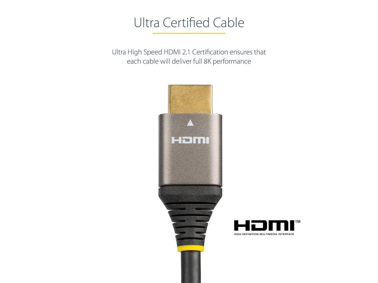 Ultra Certified Cable  
Ultra High Speed HDMI 2.1 Certification ensures that each cable will deliver full 8K performance  

HDMI™  
HIGH-DEFINITION MULTIMEDIA INTERFACE
