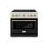 Front. ZLINE - Autograph 36 in. 5.2 cu. ft. Freestanding Paramount Gas DuoPro Range in Satin Steel with Black Door and Gold Accents - Black Matte.