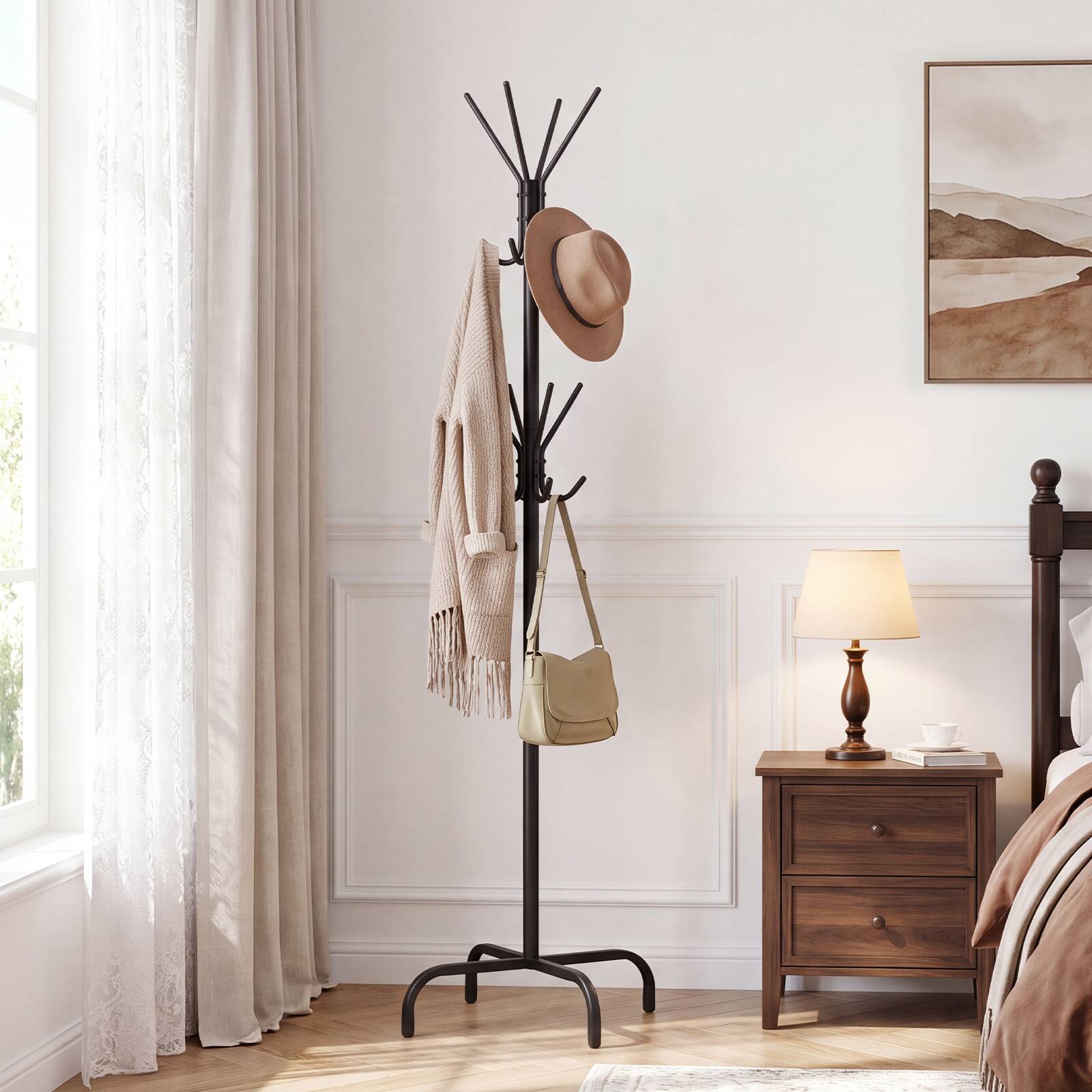Costway Freestanding Metal Coat Rack with 16 Hooks, 4 Leg Base ...