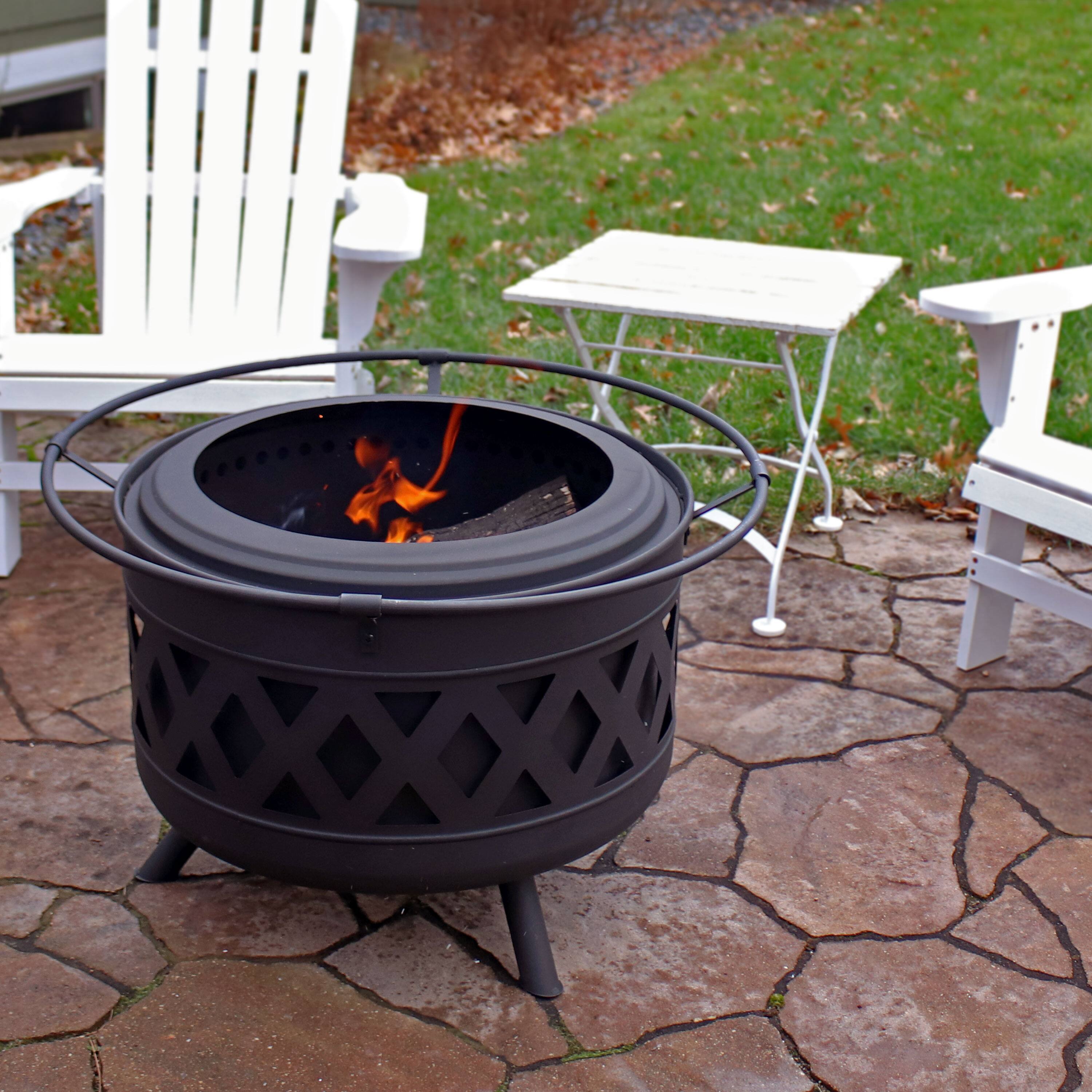 Alt View 1. Sunnydaze - 30 in Crossweave Smokeless Wood-Burning Fire Pit with Poker - Black.