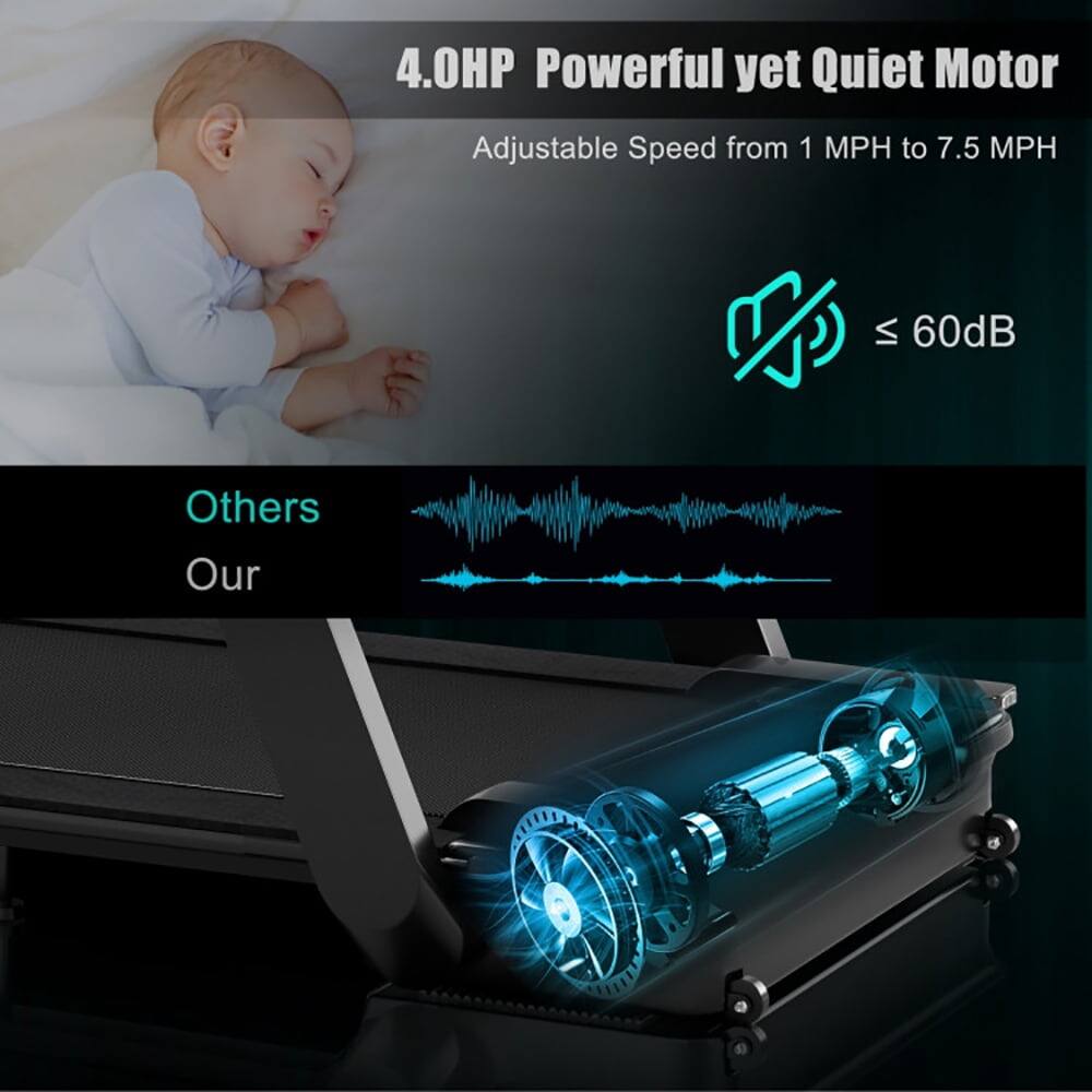 4.0HP Powerful yet Quiet Motor  
Adjustable Speed from 1 MPH to 7.5 MPH  
≤ 60dB  

Others  
Our