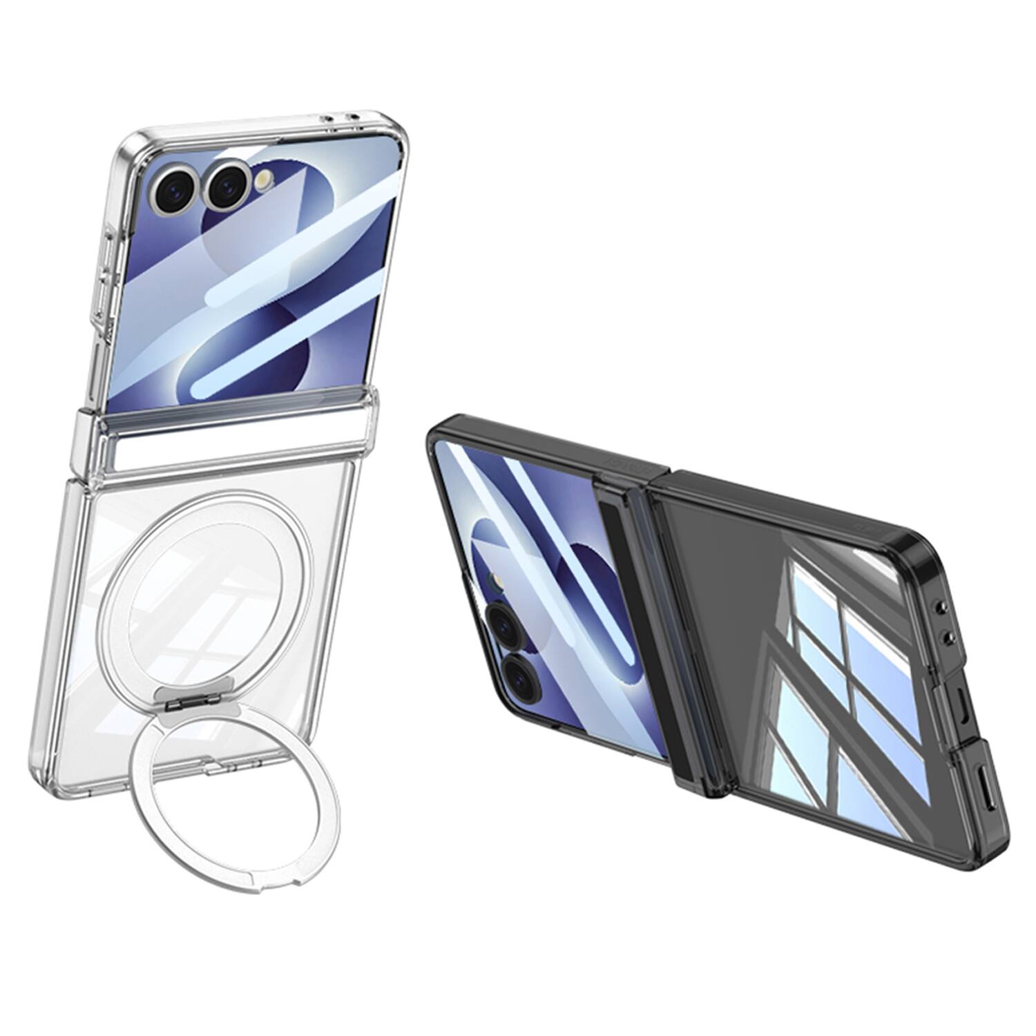Alt View 3. Dteck - for Samsung Galaxy Z Flip8 Magnetic Clear Case,Bulit in Screen Protector,Shockproof Hinge Protection Cover with Stand - Clear.