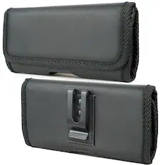 Front. Nakedcellphone - Pouch for Lively Jitterbug Smart 4, TCL 40XL, Iris Connect - Vegan Leather Case with Metal Clip and Belt Harness - Black.