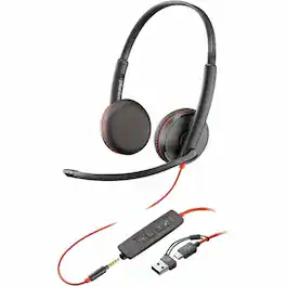 HP - Poly Blackwire 3225 Stereo USB-C Headset + 3.5mm Plug + USB-C/A Adapter - Stereo - USB Type C, Mini-phone (3.5mm) - Red