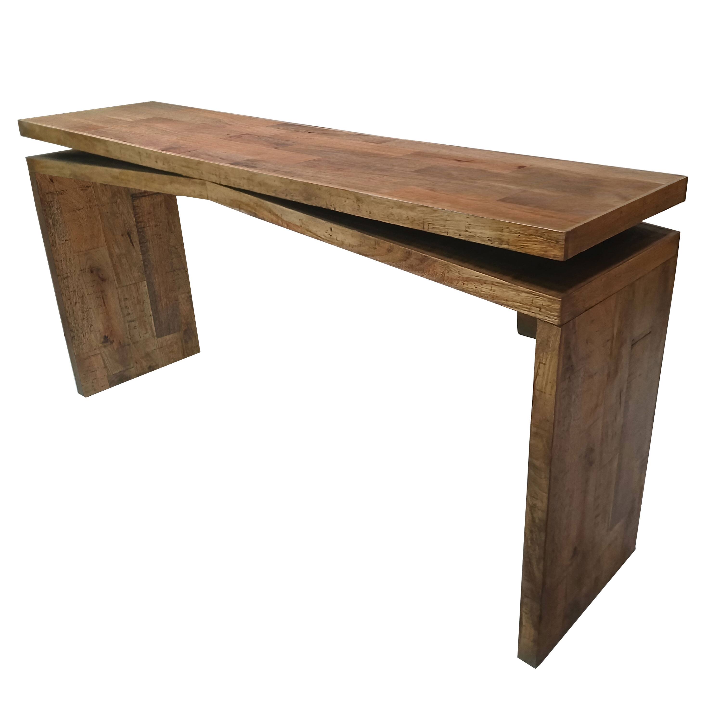 Angle. Manhattan Lane - Keri Console Table, 60 inch Solid Mango Wood Slab Top, Handcrafted Rustic Natural Brown, Organic Design - Natural Brown.