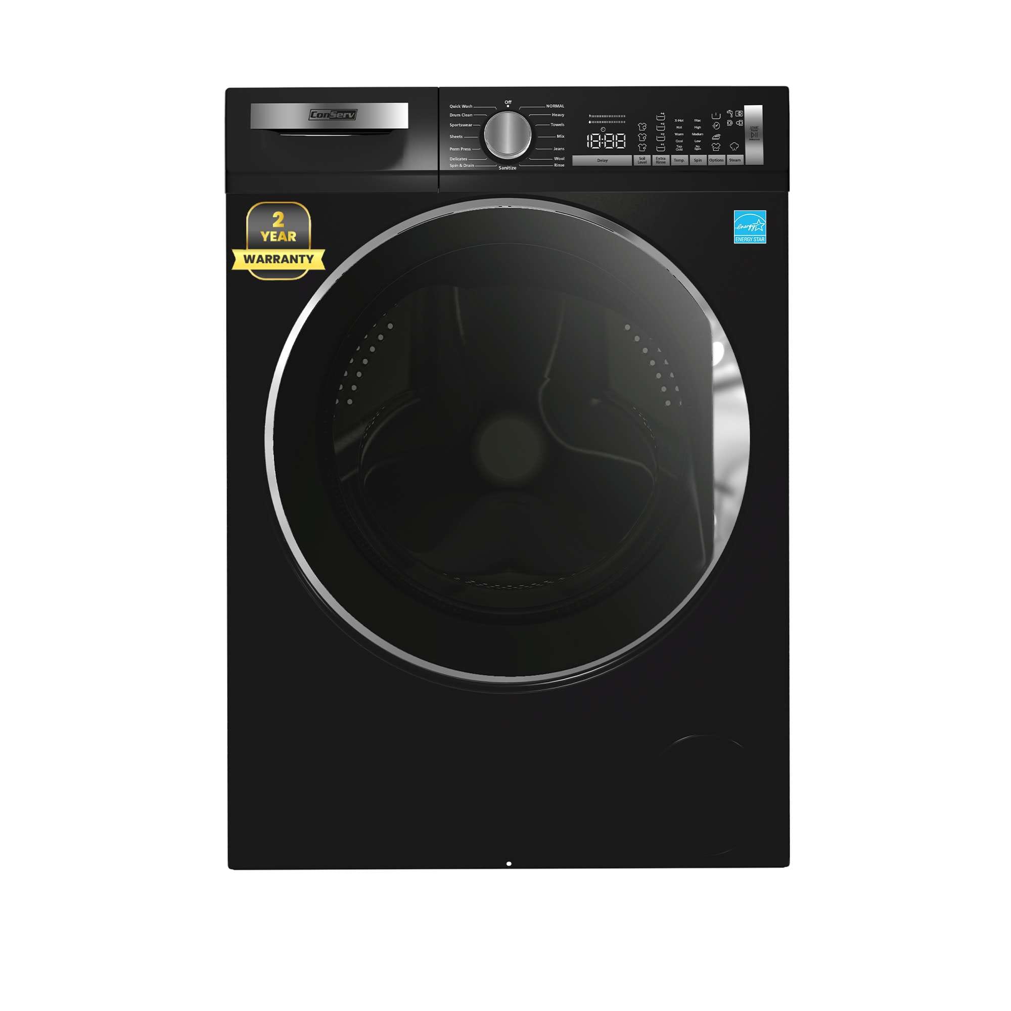 Conserv - 2.2 Cu. Ft. Washer with Steam, Heater & Sanitize | 1400 RPM 15-Cycle 110V Compact Front Load Stackable - Matte Black