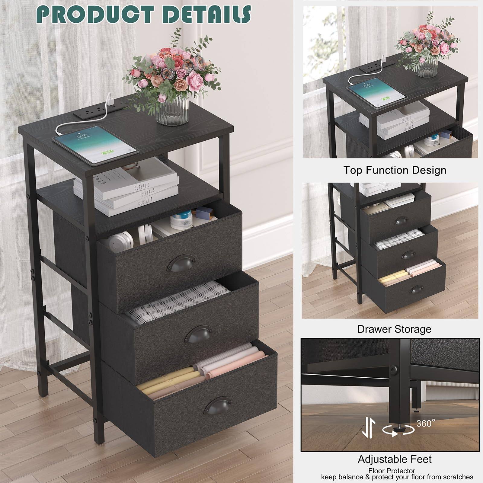 **PRODUCT DETAILS**

- **Top Function Design**
- **Drawer Storage**
- **Adjustable Feet**
  - Keep balance & protect your floor from scratches