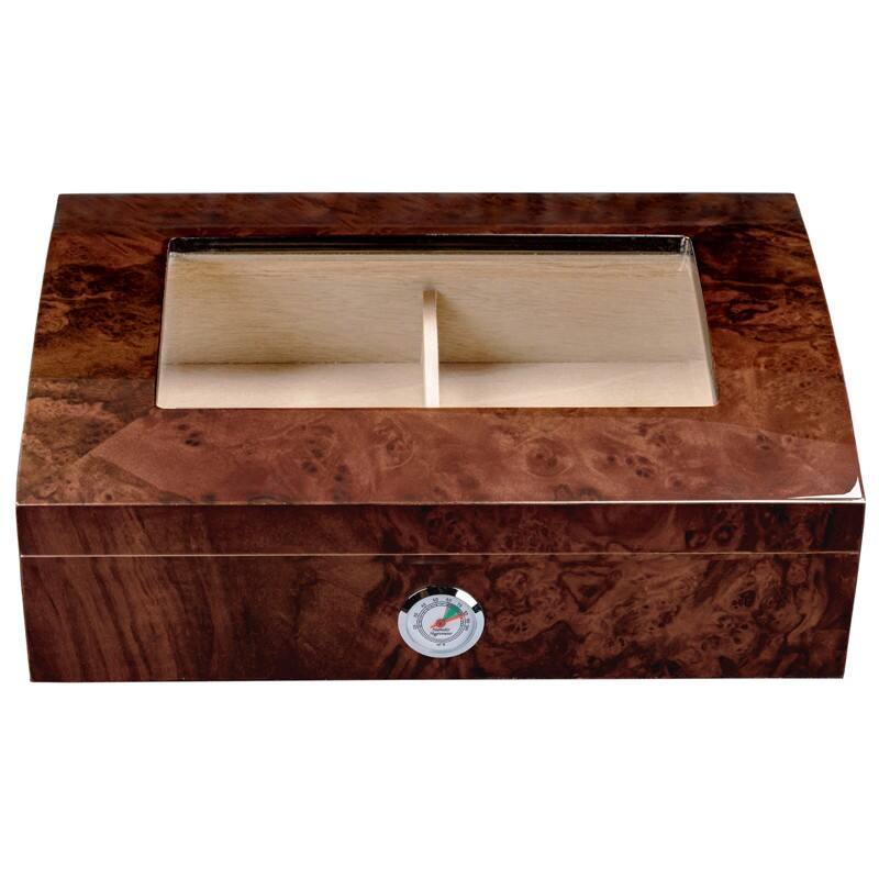 Angle. Prestige - Stanford Cigar Humidor - High Gloss Walnut Burl Finish.