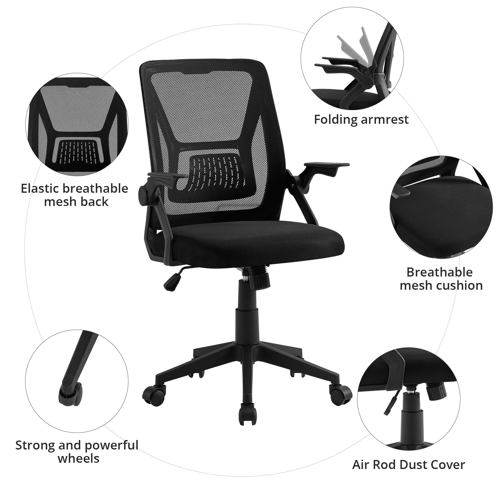 - Folding armrest
- Elastic breathable mesh back
- Breathable mesh cushion
- Strong and powerful wheels
- Air Rod Dust Cover
