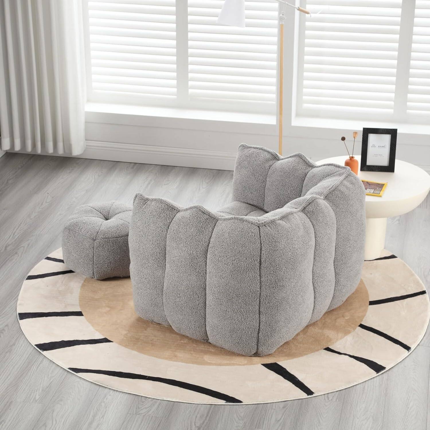Alt View 6. Trinkets Crazed - Chenille Giant Bean Bag Sleeper Chair with Ottoman, Adults and Kids Lazy Floor Sofa Couch - gray.