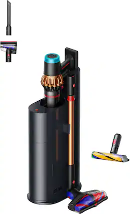 Front. Dyson - V16 Piston Animal + Auto-Empty Dok Cordless Vacuum - Matched Black Body / Bright Copper Manifold.