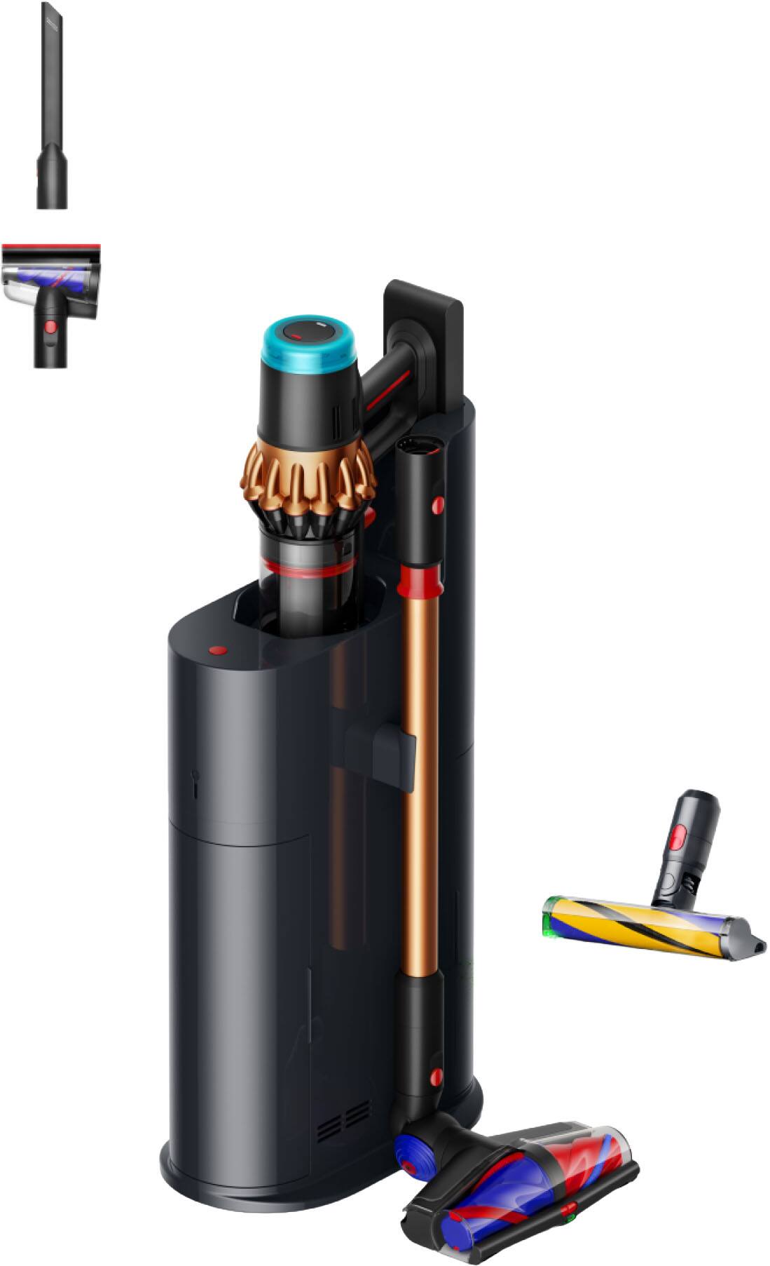 Front. Dyson - V16 Piston Animal + Auto-Empty Dok Cordless Vacuum - Matched Black Body / Bright Copper Manifold.