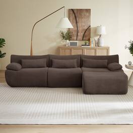 Anysun - 4 Seat L Shaped Modular Sectional Sofa with Cloud Comfort, Corduroy Fabric & No Assembly for Living Room - Brown