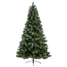BreeBe - 8' Snowed French Pine Xmas Tree w/1159 Tips and Pine Cones - Green