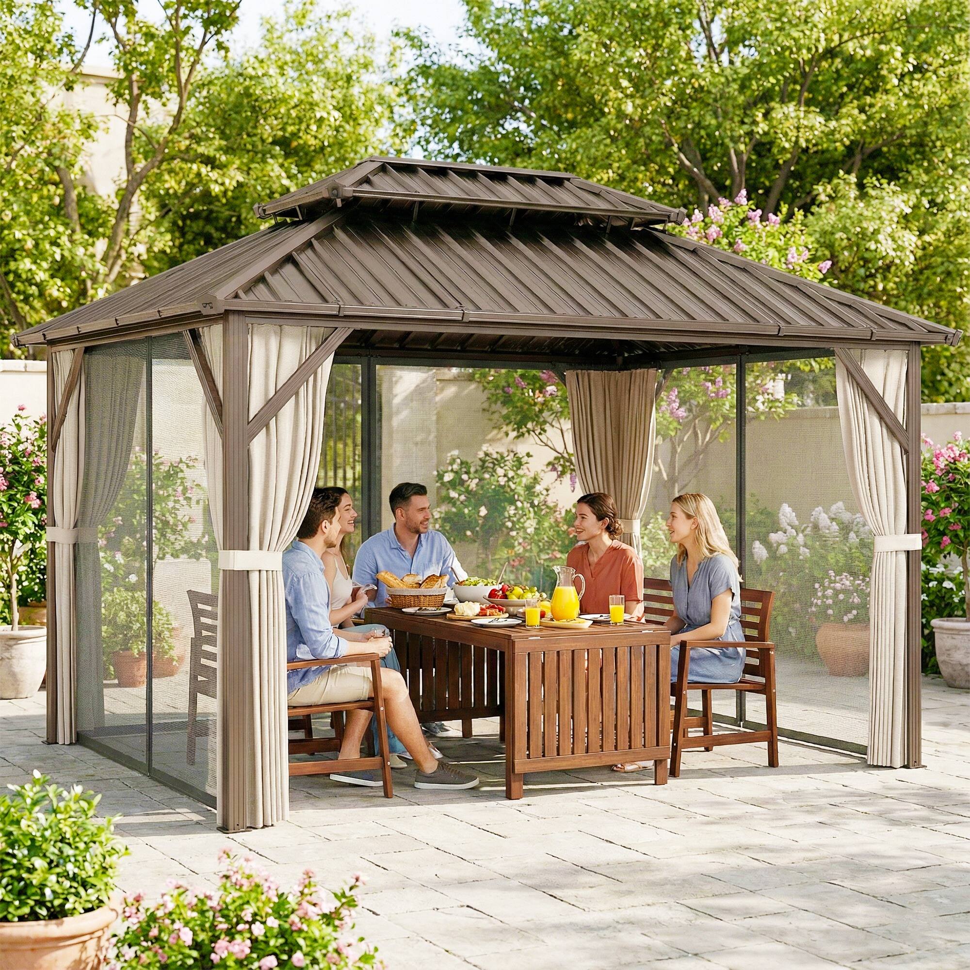 Alt View 8. Outsunny - 10' x 14' Hardtop Gazebo with UPF50+ Double Galvanized Steel Roof Canopy, Aluminum Frame Permanent Outdoor Gazebo.