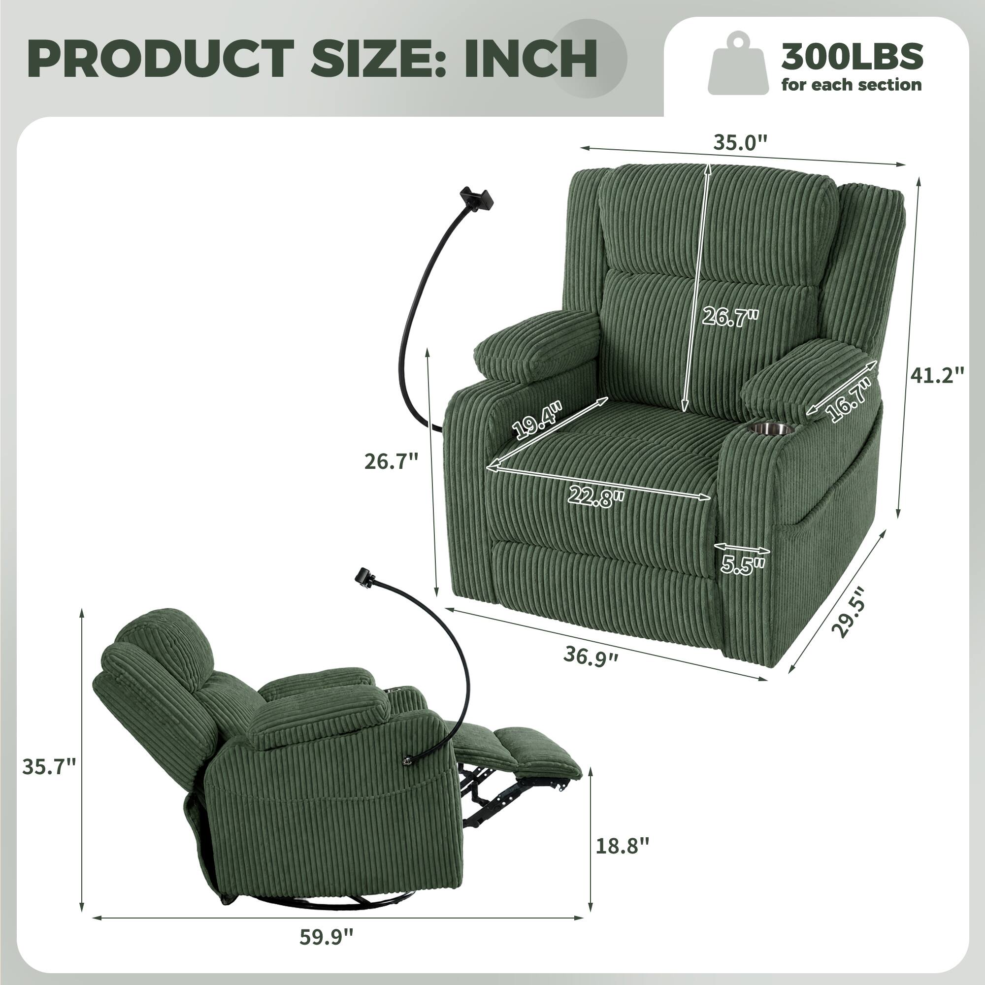 PRODUCT SIZE: INCH  
300LBS for each section  
35.0"  
26.7"  
26.7"  
19.4"  
22.8"  
41.2"  
16.7"  
36.9"  
5.5"  
29.5"  
35.7"  
18.8"  
59.9"