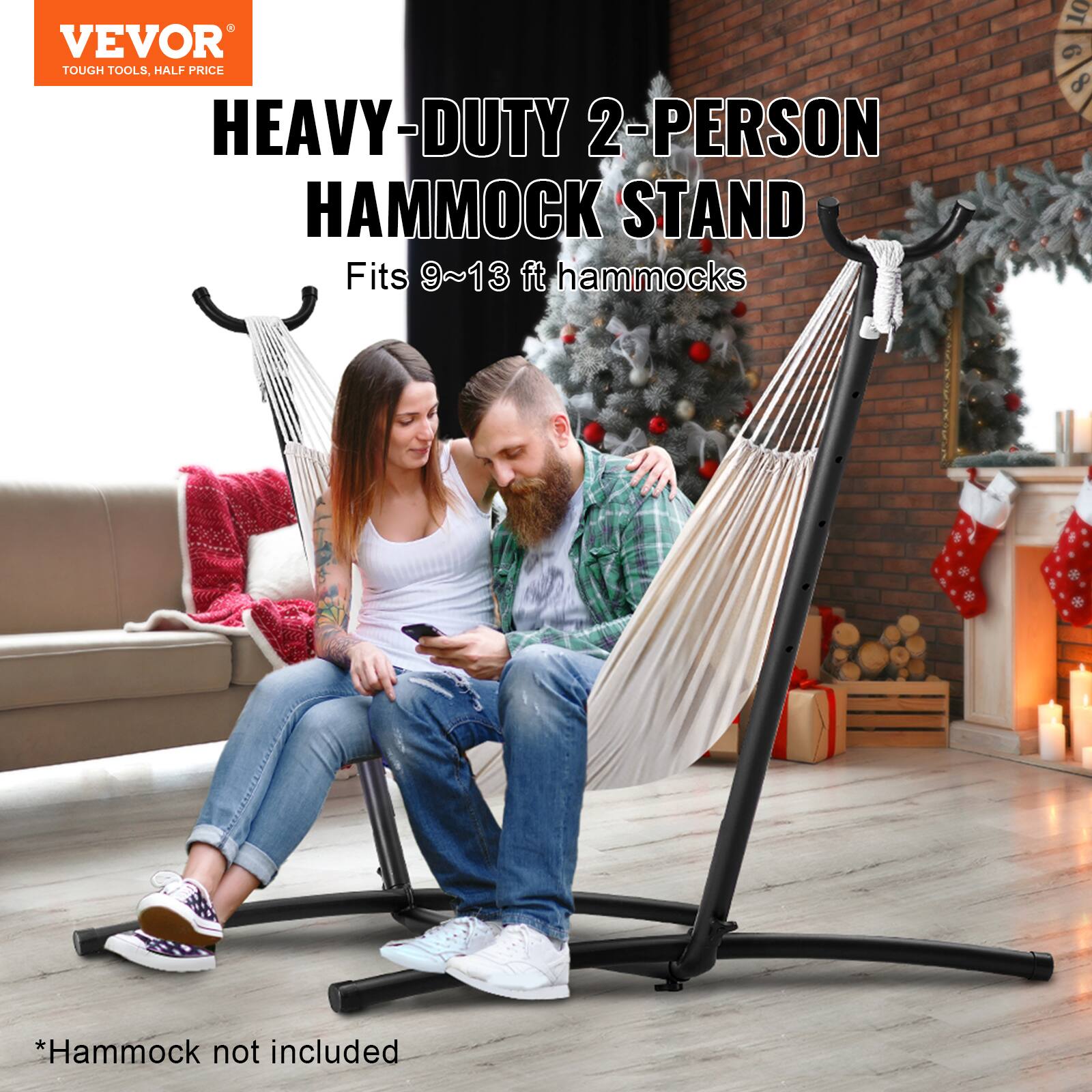 VEVOR  
TOUGH TOOLS, HALF PRICE  

HEAVY-DUTY 2-PERSON HAMMOCK STAND  
Fits 9~13 ft hammocks  

*Hammock not included