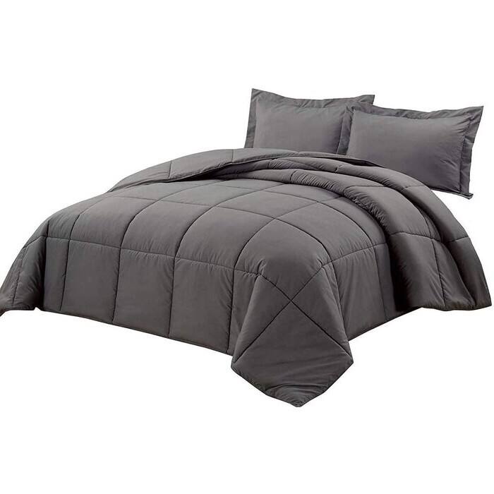 Left. Hivvago - Twin Size Reversible Microfiber Down Alternative Comforter Set in Grey - Grey.