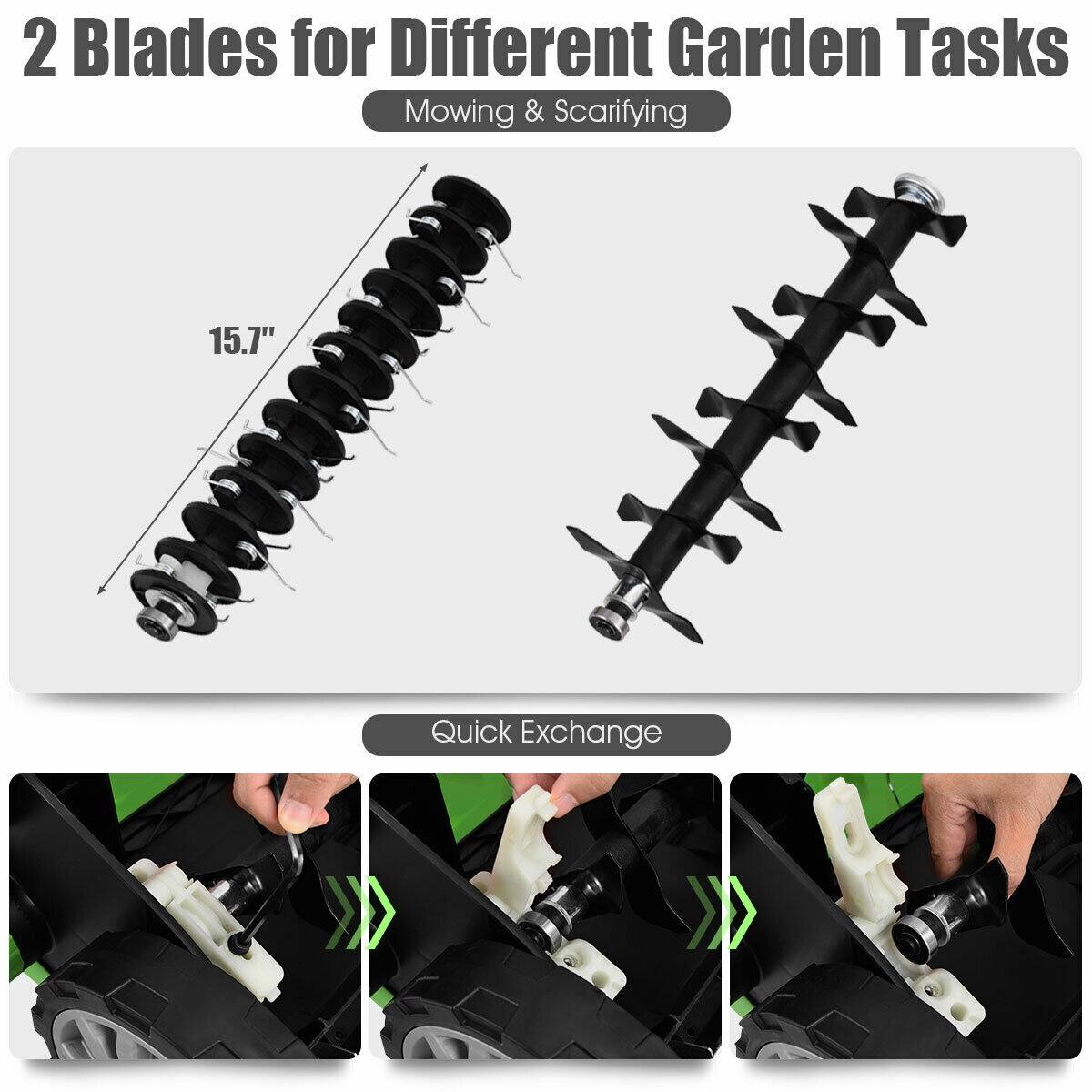 2 Blades for Different Garden Tasks
Mowing & Scarifying
15.7"
Quick Exchange >