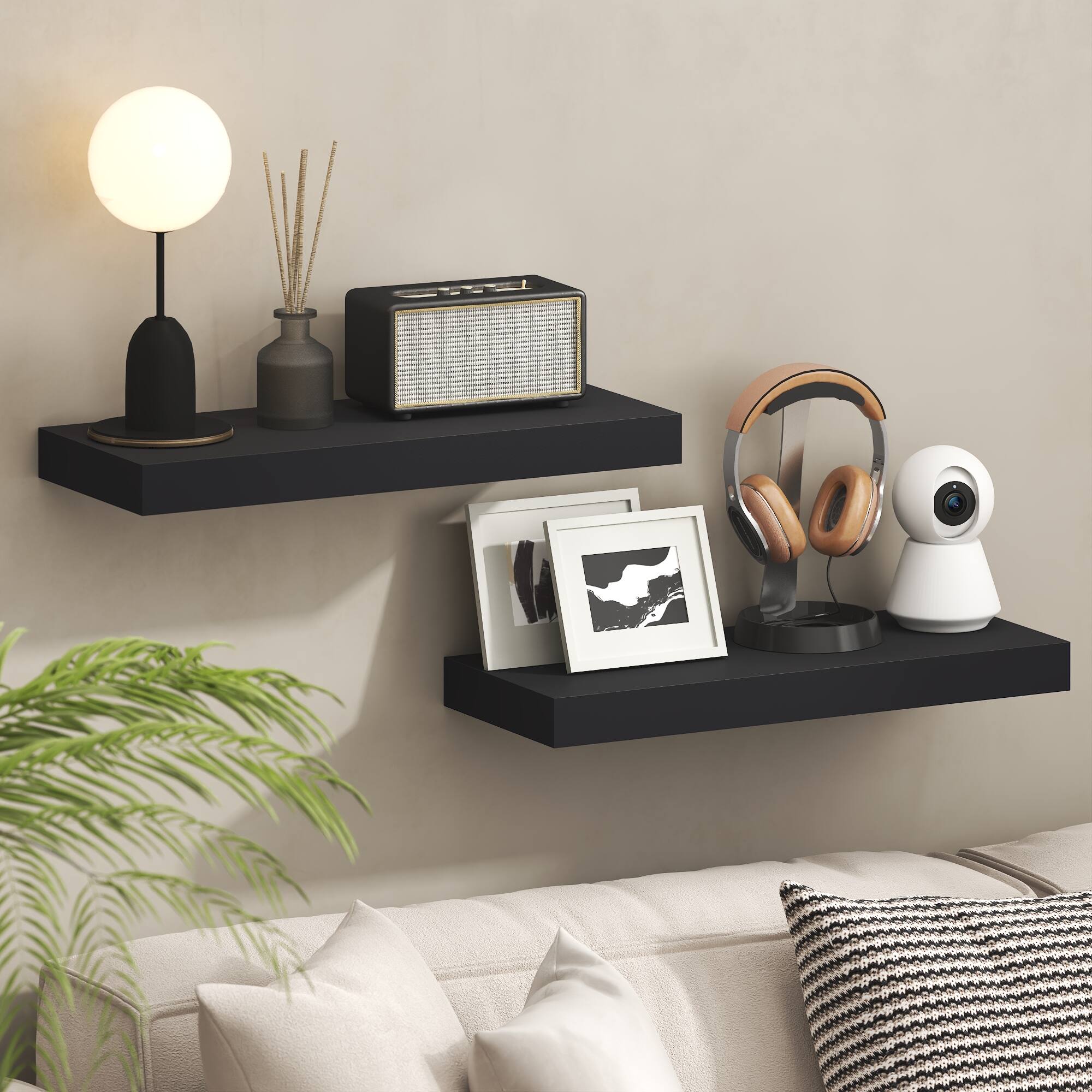 Alt View 1. Furinno - TANNA Floating Shelves for Wall, 9 x 24 Wall Shelf, Wall Mounted Floating Shelf with Invisible Brackets, Thick Shelf - Americano.