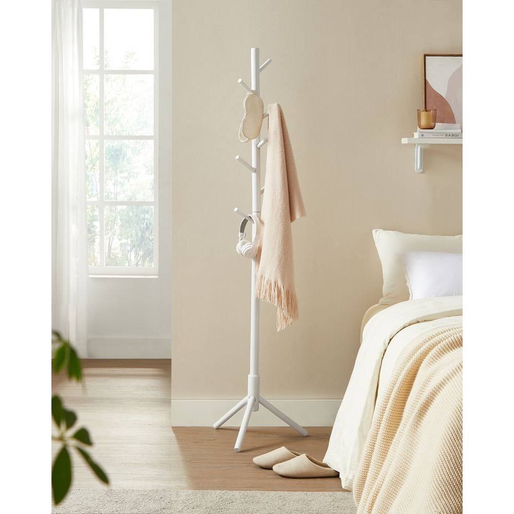 Angle. Hivvago - Hivvago Sturdy Solid Wood Coat Rack in White Finish with 8 Hooks - White.