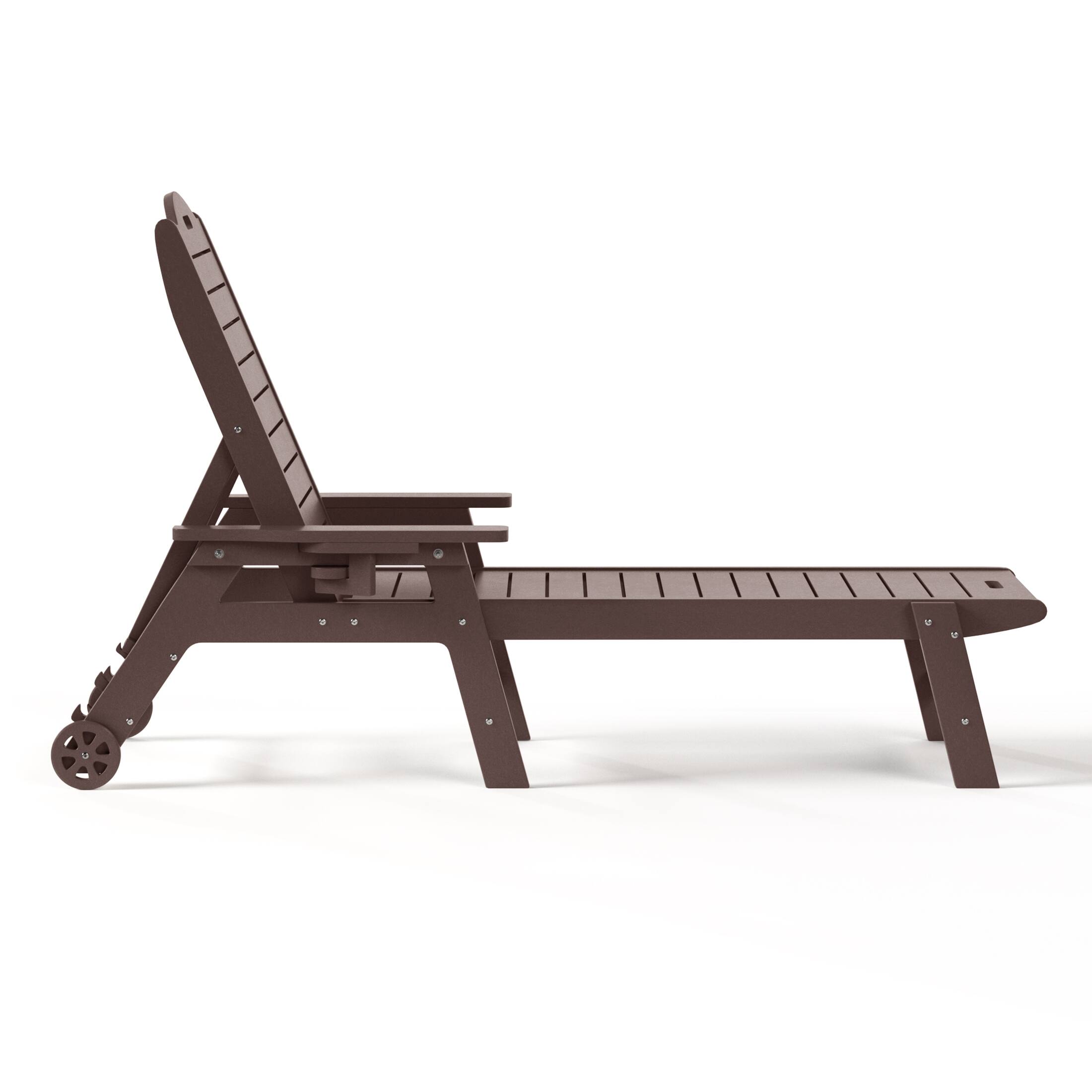 Back. WestinTrends - WestinTrends Aruba Outdoor HDPE Patio Chaise Lounges With Wheels & Cup Holder (Set of 4) - Dark Brown.