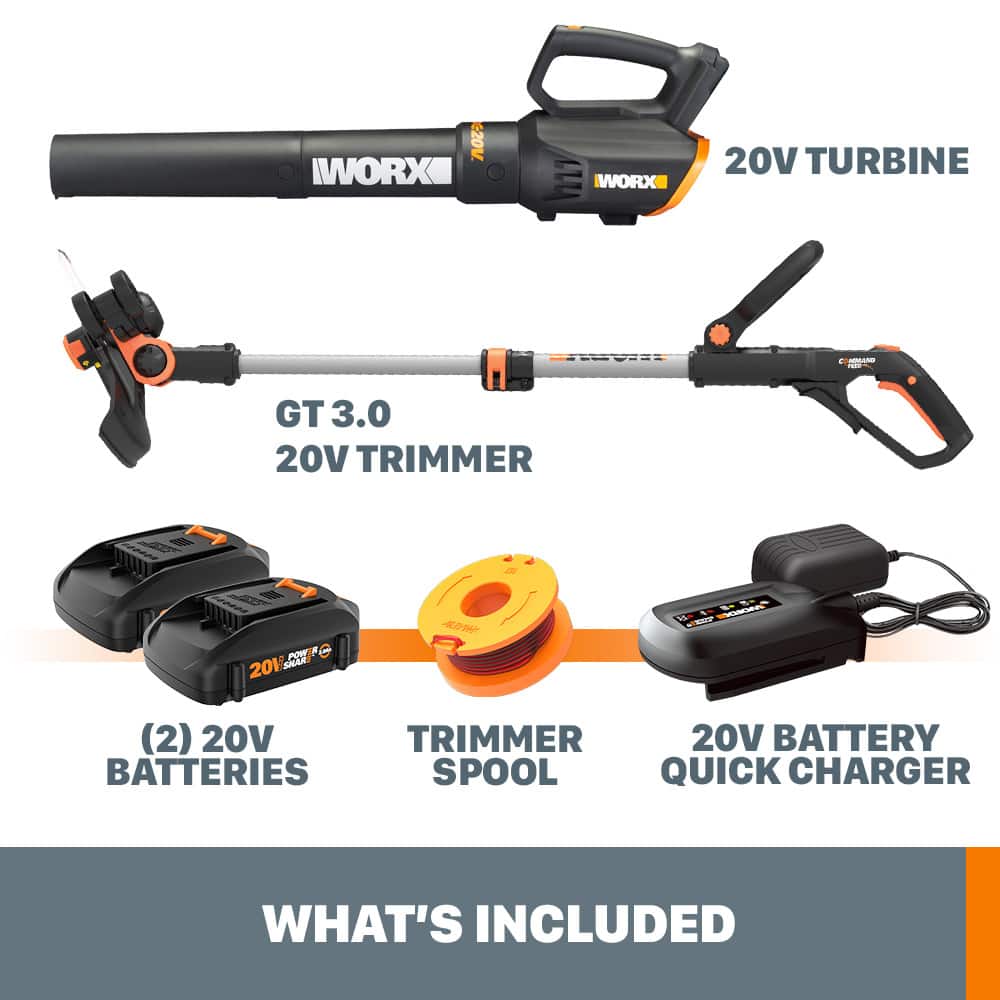 Alt View 11. WORX - Power Share 20V GT 3.0 Trimmer with Turbine Blower Batteries and Charger - Black.
