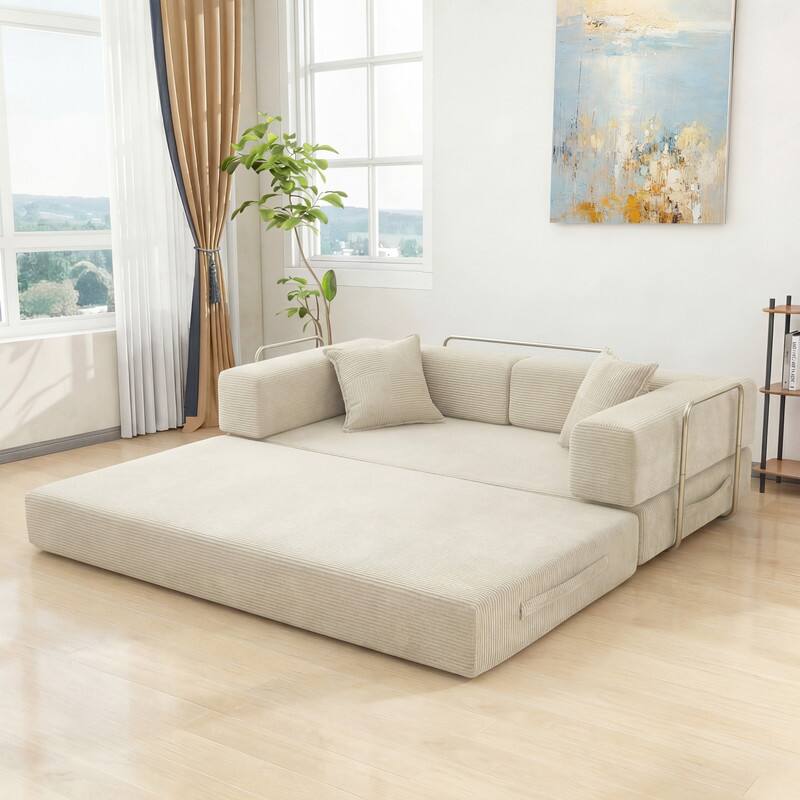 Angle. Dyonery - Dyonery 78.8" 5-in-1 Convertible Sofa Bed - Folding Modular Corduroy Futon Couch No Assembly for Living Room Bedroom - Beige.