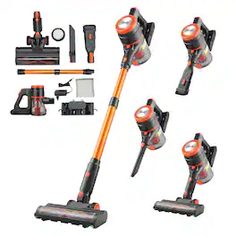 VEVOR - Cordless Vacuum Cleaner, 40KPA Max Suction, Rechargeable Anti-Tangle Stick Vacuum with LED Display Screen - Orange + Black